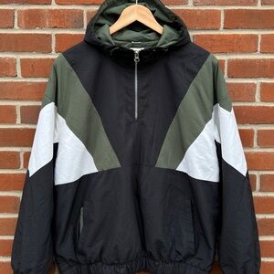 Cali 1850 Men's Hooded Colorblock Windbreaker Jacket - Black, Olive & White